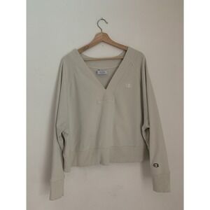 Champion Women Soft Touch Rib Mix Pullover Sz XL Ivory Loose Fit Retro Inspired